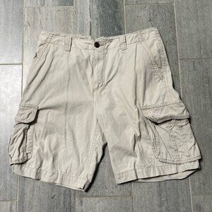 Aeropostale Flat Front Cotton Cargo Shorts Cream Size 36
